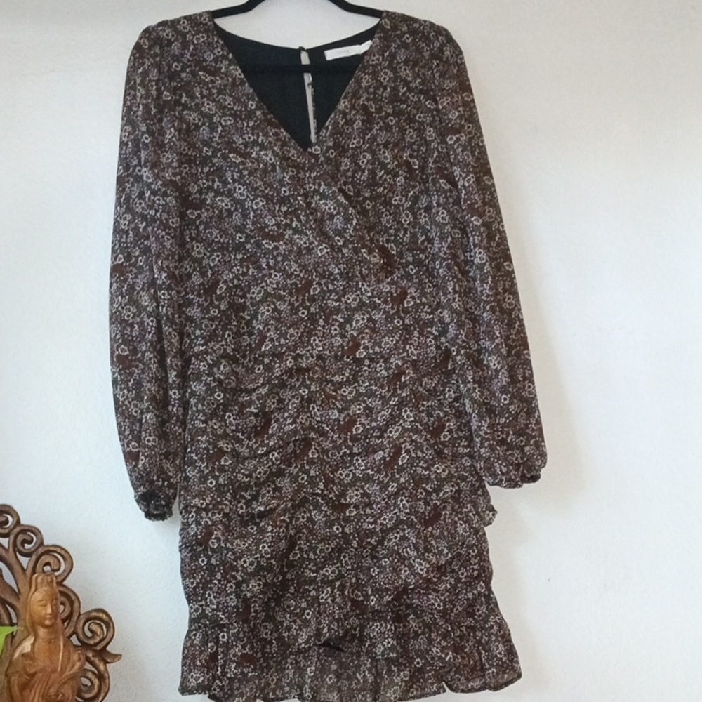 Lush Brown Floral Long Sleeve Dress